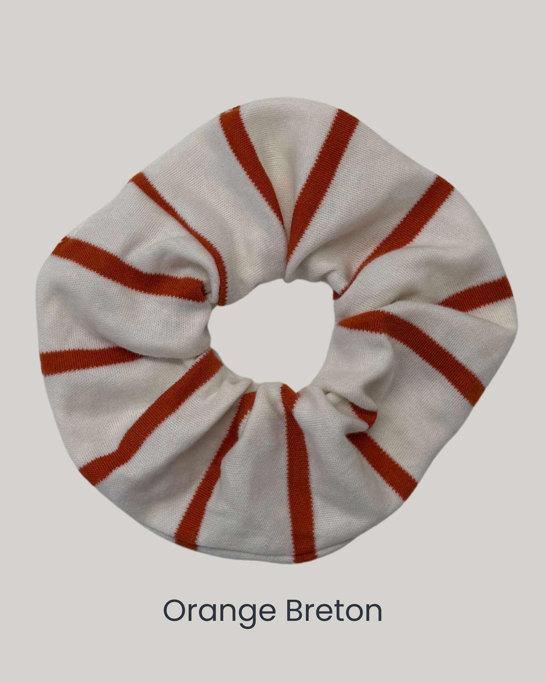 ORANGE_BRETON_Stripe_Scrunchie_with_reused_fabric_remnants