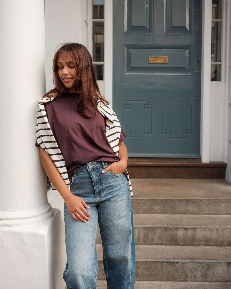 Organic cotton purple t-shirt and Breton top