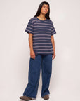 Oversized crew neck Navy Blue Pale Pink Stripe t-shirt