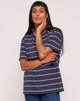 Oversized crew neck Navy Pink Stripe tshirt