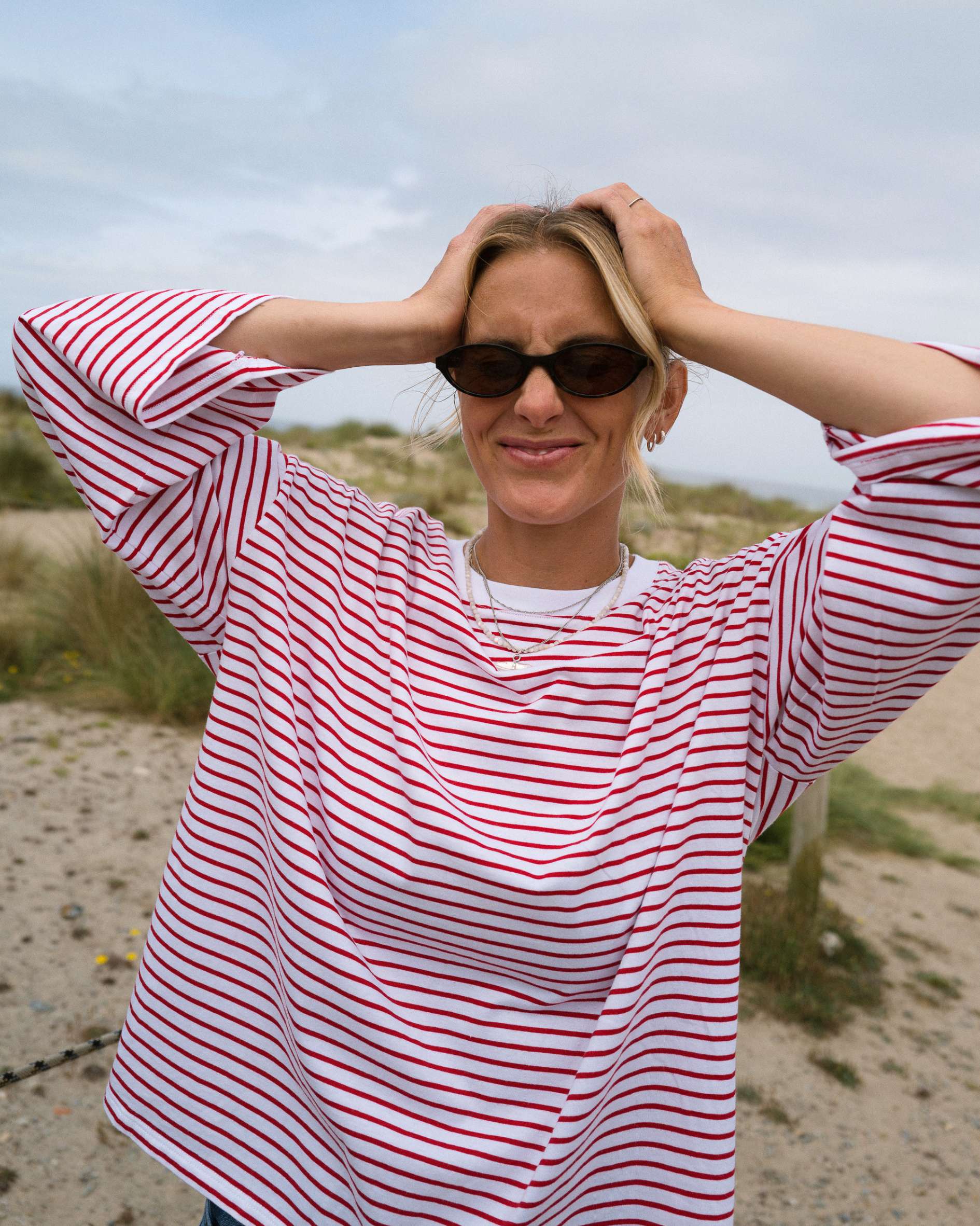 Red_Fine_Stripe_t-shirt_with_3_quarter_sleeves