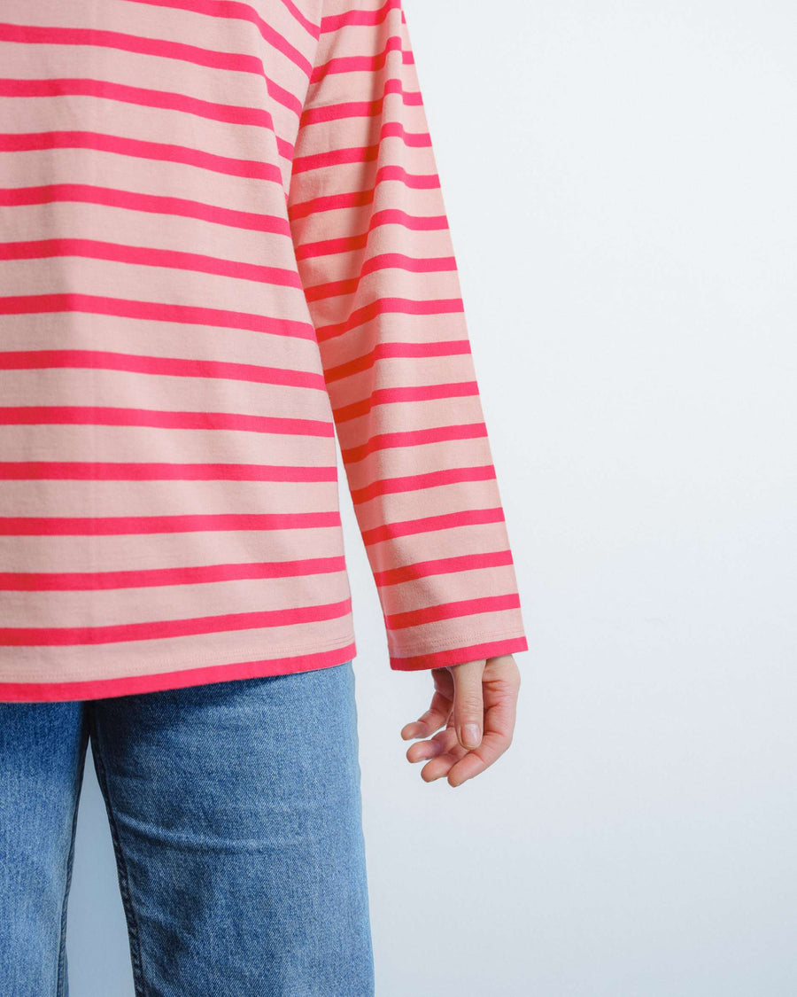 pink and red stripe t shirt