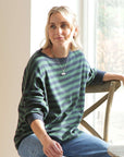 Sally Organic Cotton Navy/Green Stripe Sweatshirt