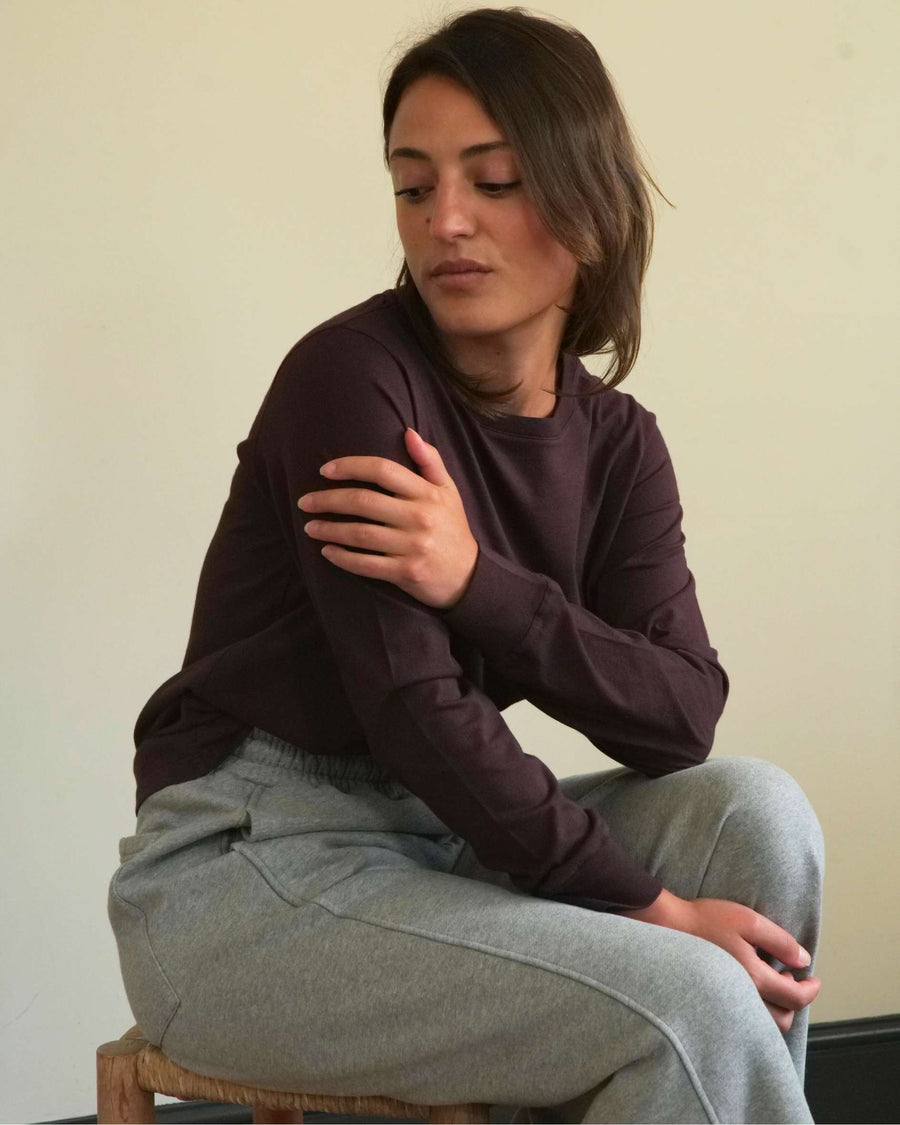 Ribbed cuff t-shirt in plum