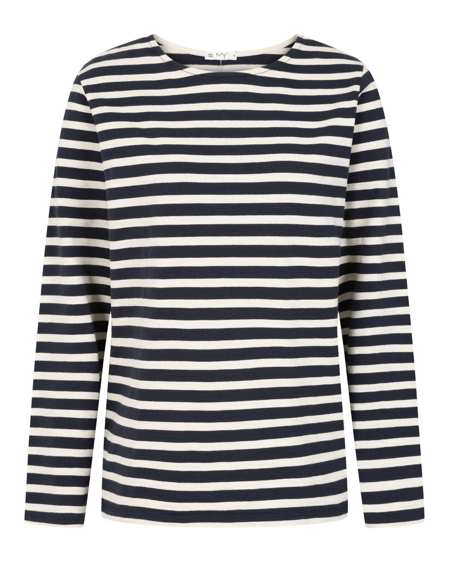 Sadie Midweight Slub Organic Cotton Navy Breton T-Shirt