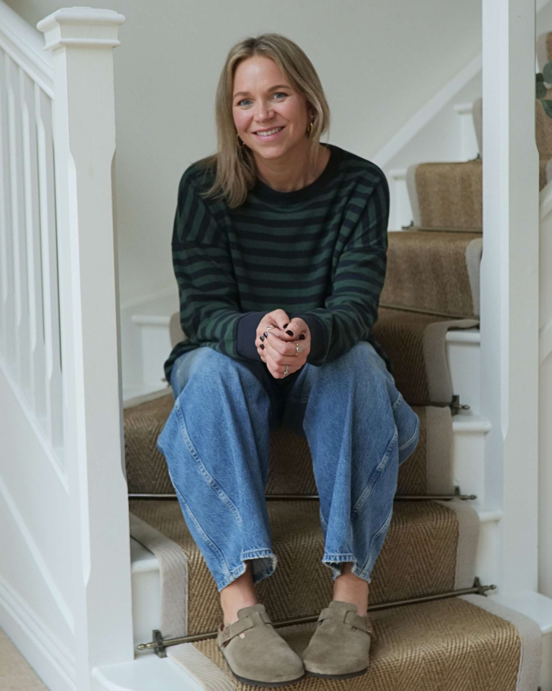 Sally_McLaren_-_in_Sally_Organic_Cotton_NavyGreen_Stripe_Sweatshirt