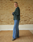 Sally Organic Cotton Navy/Green Stripe Sweatshirt
