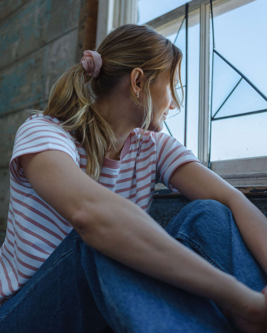 Short sleeved top pink white striped