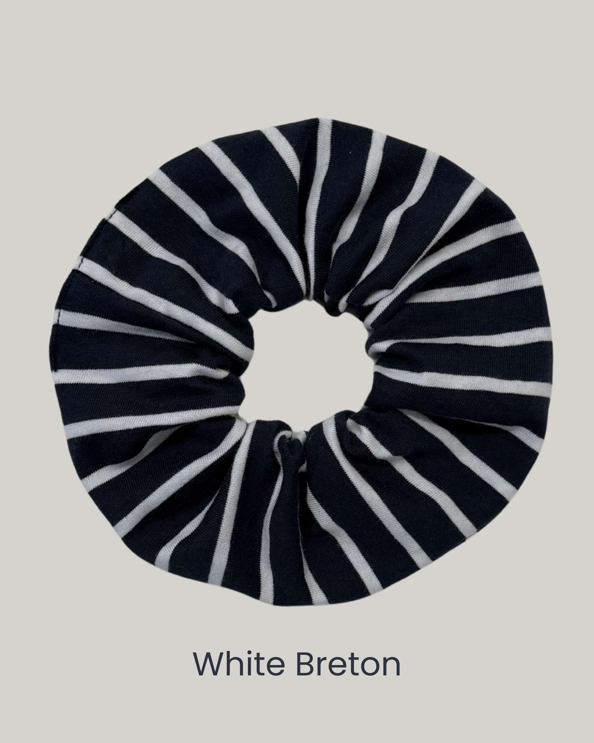 White_Breton_Stripe_Scrunchie_with_reused_fabric_remnants