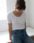 White scooped neckline tshirt