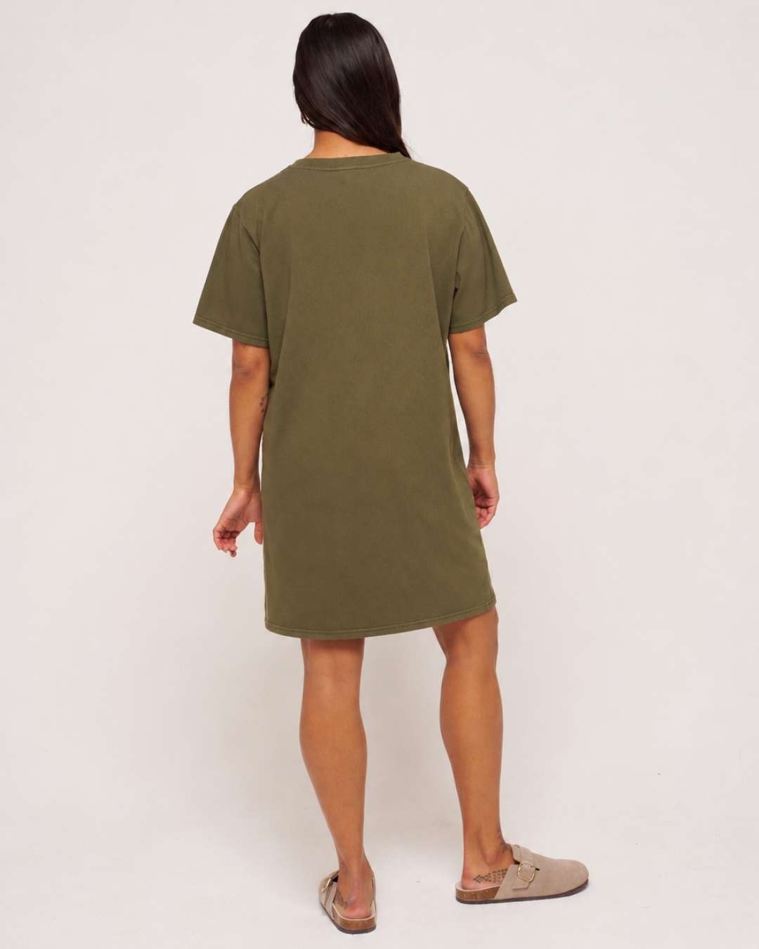 Women's khaki organic cotton t-shirt dress