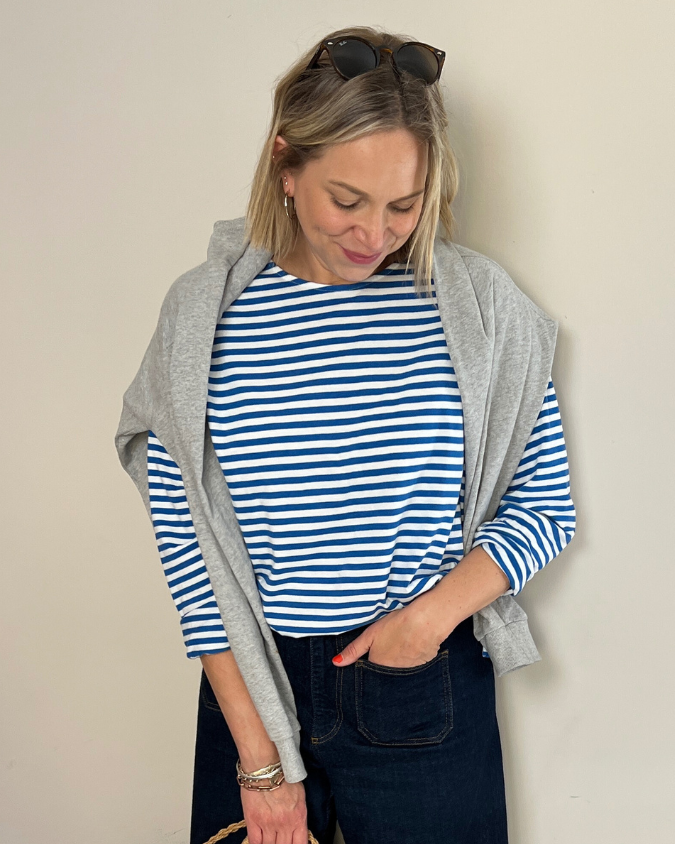 blue striped tee