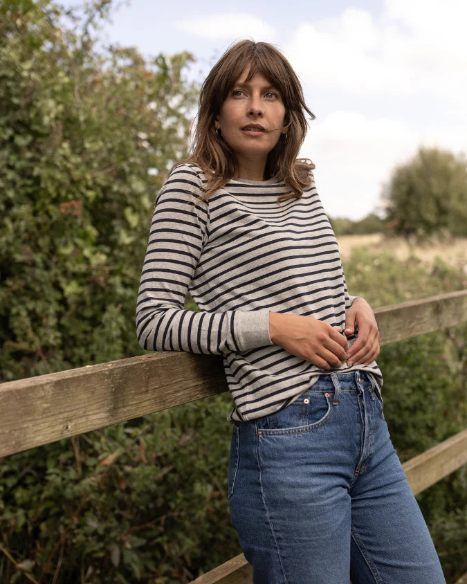 Audrey Organic Cotton Grey Marl/Navy Breton T-Shirt