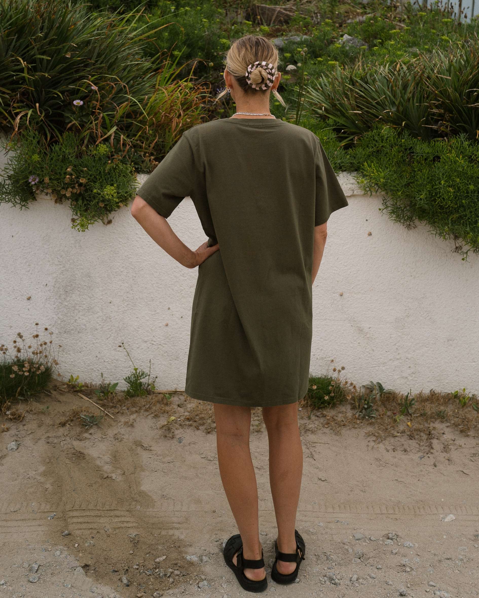 Emma Organic Cotton Dark Olive T-Shirt Dress