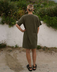 Emma Organic Cotton Dark Olive T-Shirt Dress