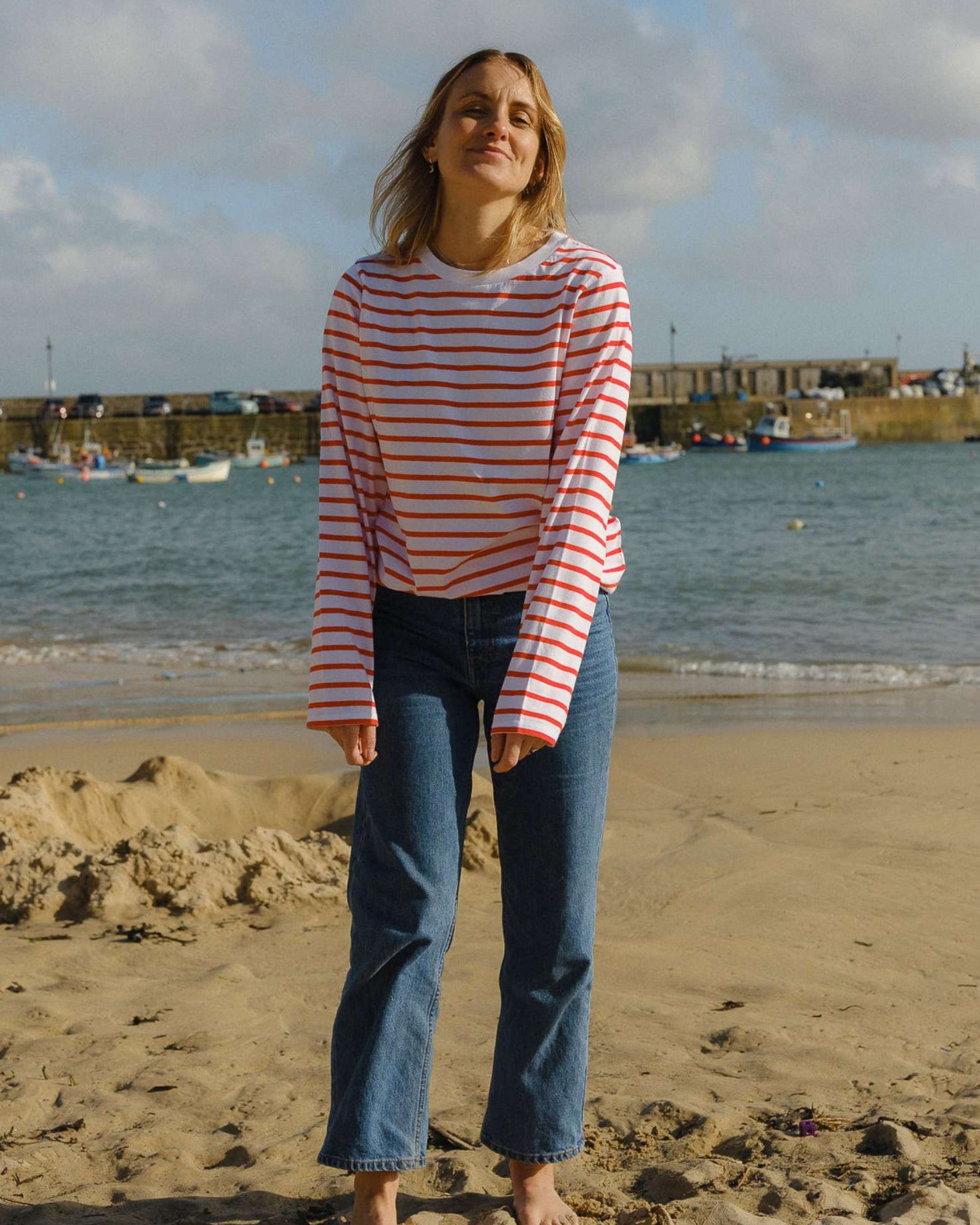 long sleeved red stripe t shirt