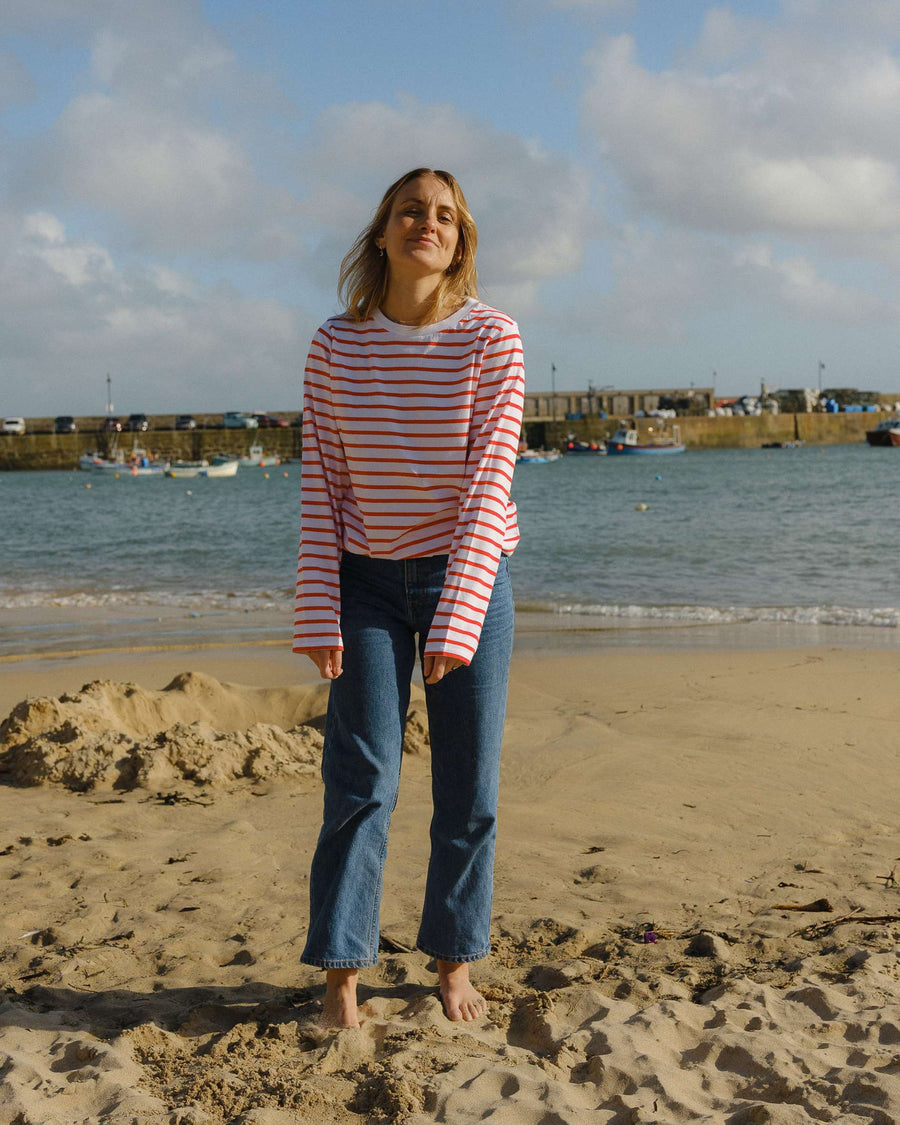 long sleeved red stripe t shirt