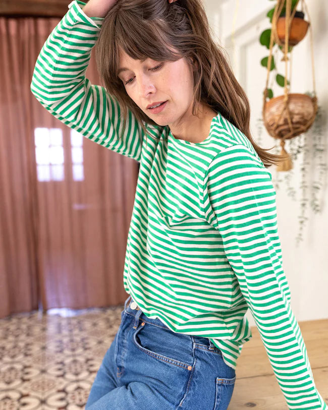 Sadie Organic Cotton Green Stripe T-Shirt