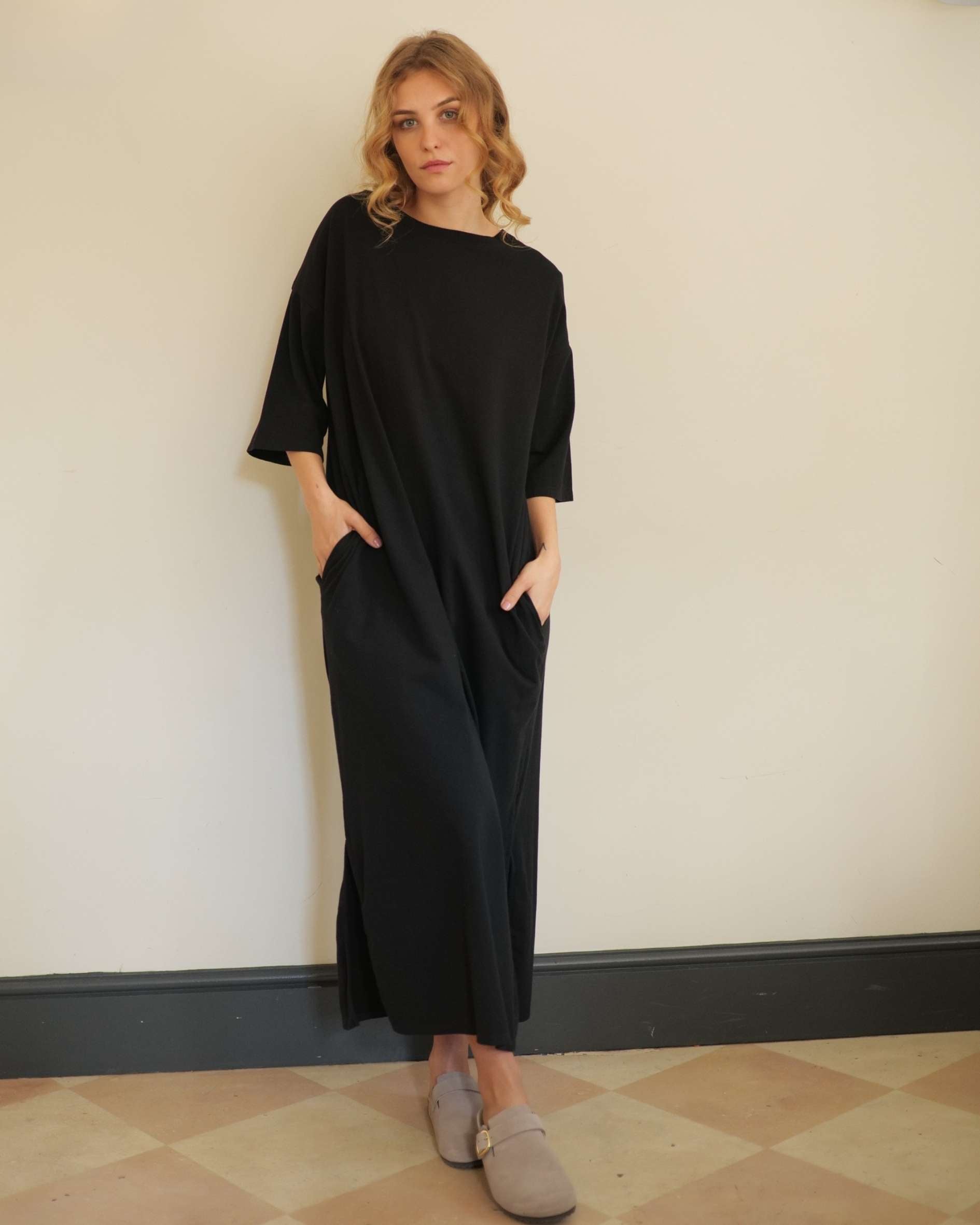 black t shirt dress with pockets