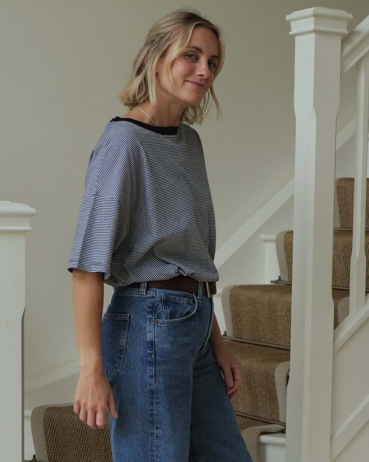 boyfriend fit t shirt in black stripe