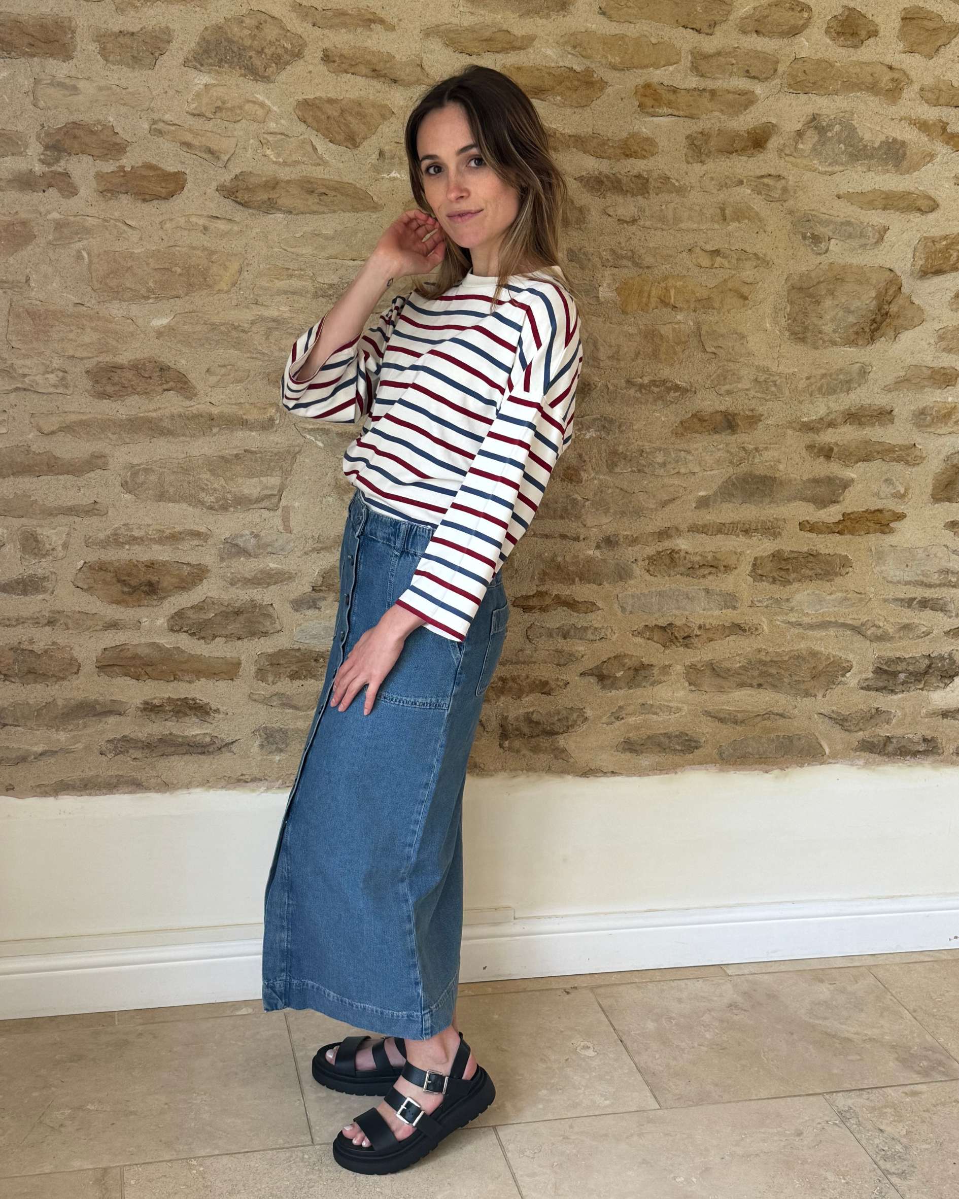 Erin Midweight 3/4 Organic Cotton Cherry Breton T-Shirt