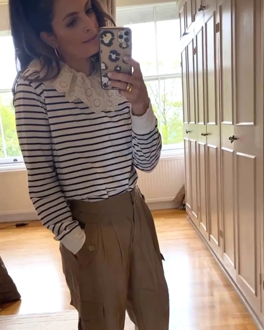 Audrey Organic Cotton Grey Marl/Navy Breton T-Shirt