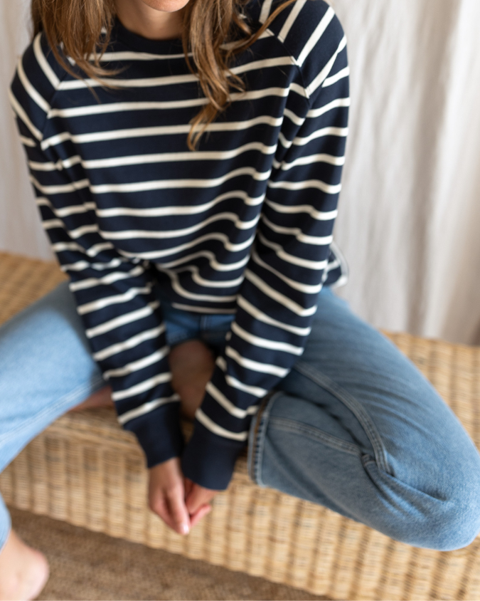 Women's Hannah Midweight Organic Cotton Tee - Navy Breton