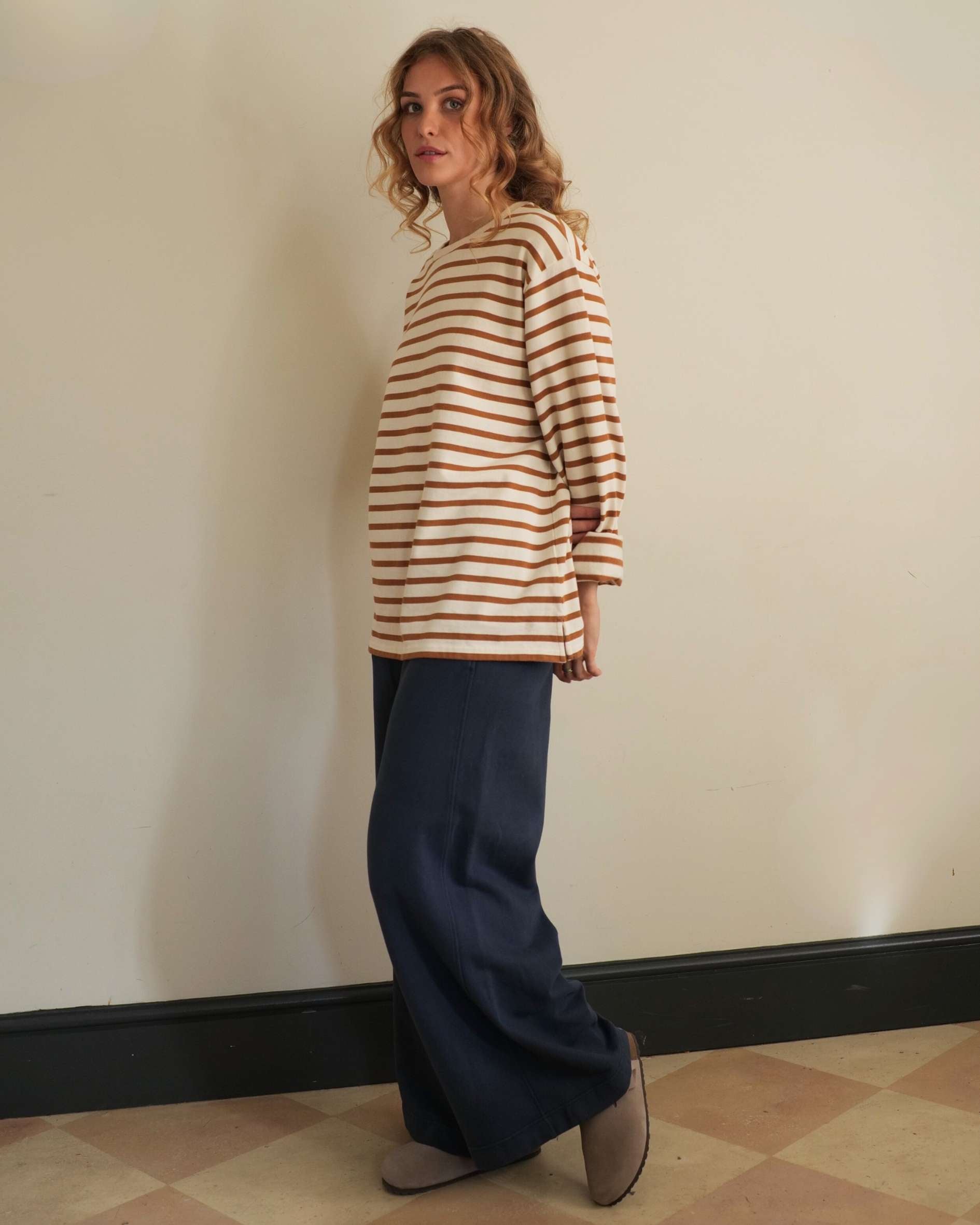 wide fit joggers with breton top