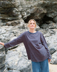cotton navy red long sleeve fine stripe t-shirt