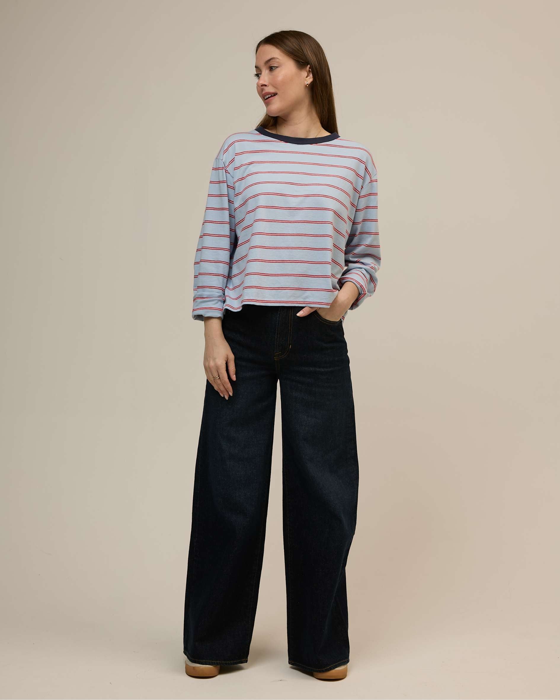 Hannah Long Sleeve Midweight Organic Cotton Sky Blue Multi Stripe