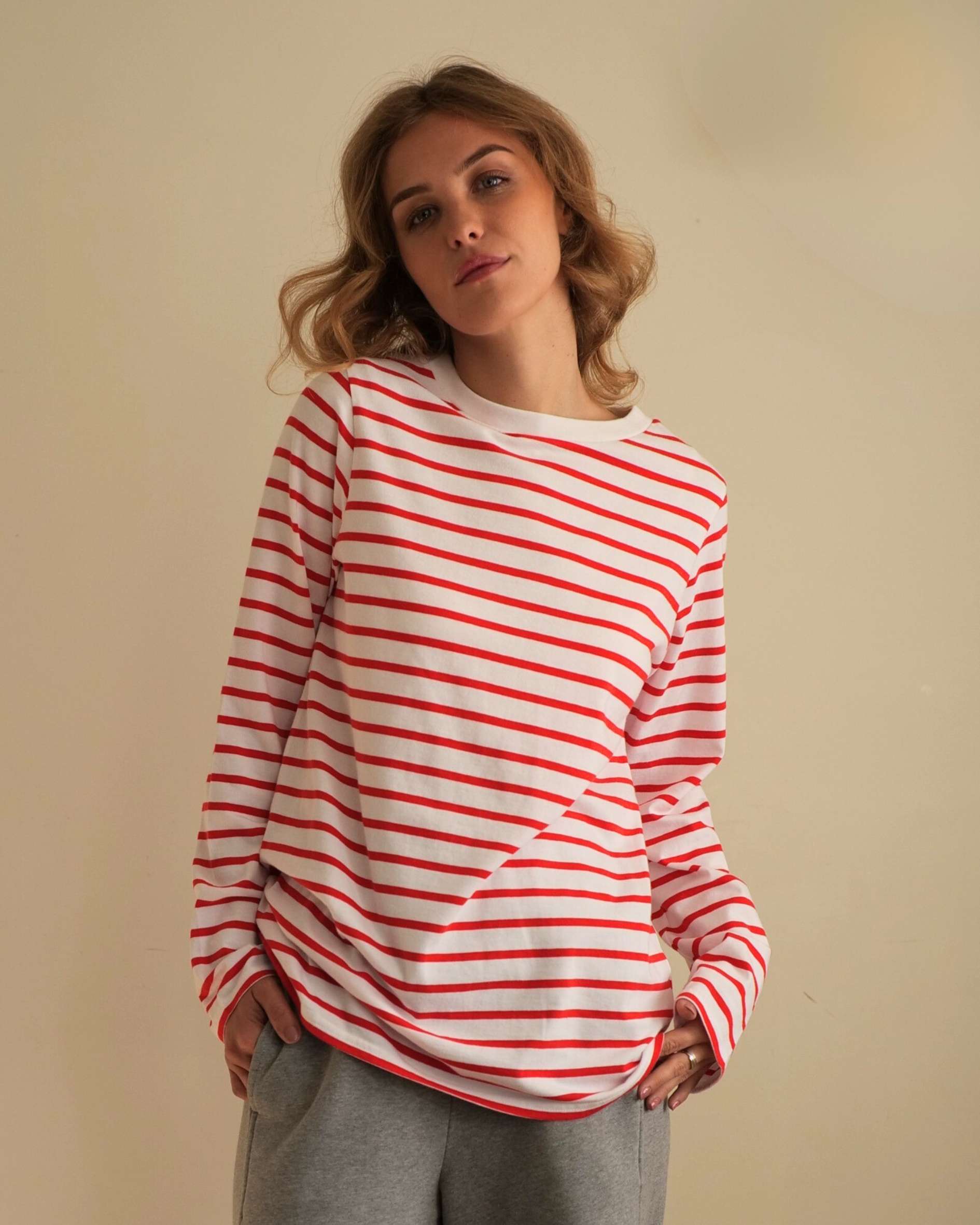 red and white stripe tee