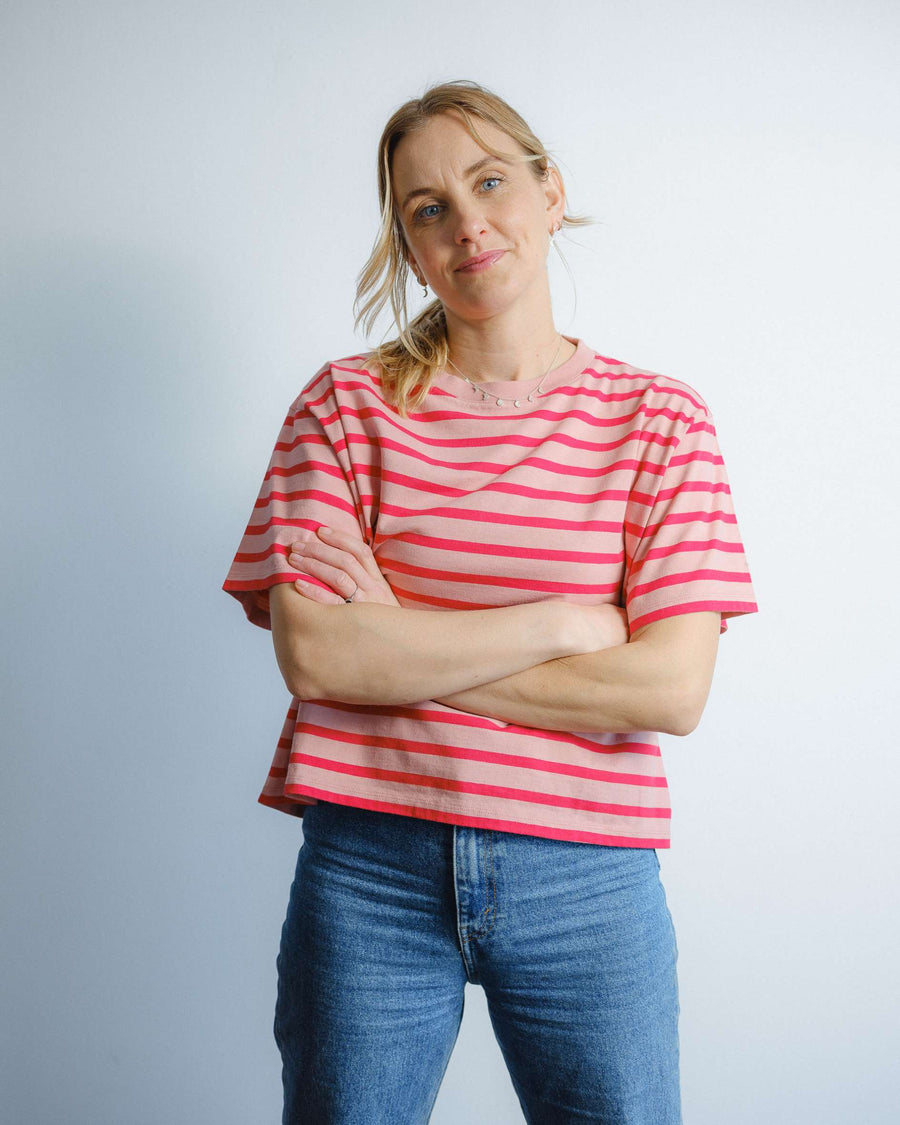 pink and red stripe tee