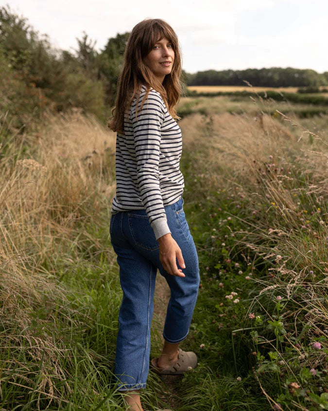 Audrey Organic Cotton Grey Marl/Navy Breton T-Shirt