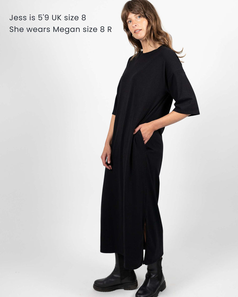 Megan Oversized Organic Cotton Black Midi Dress