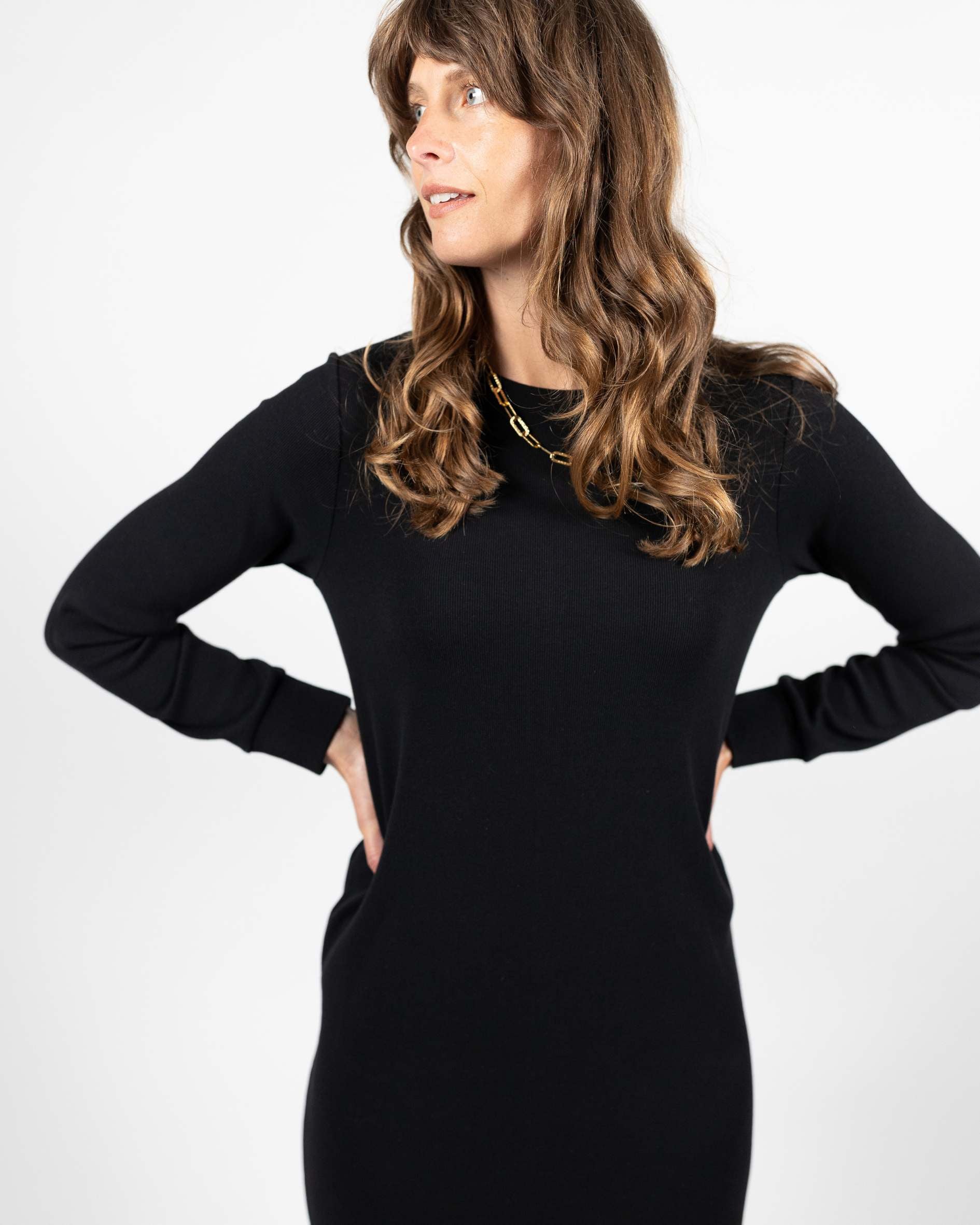 cuffed black dress