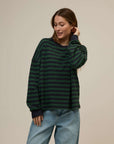 navy and green stripe sweatshirt