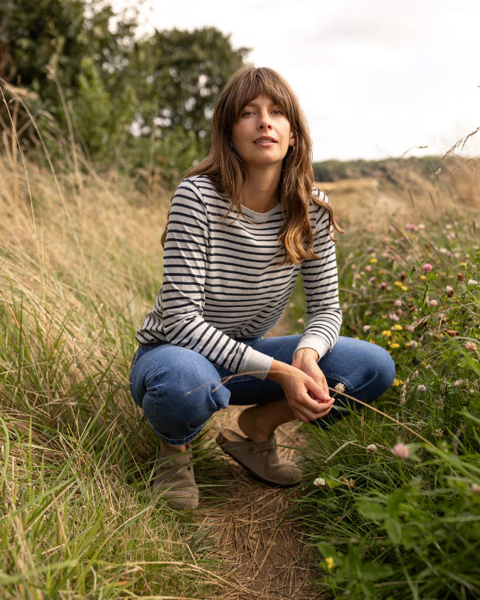 Audrey Organic Cotton Grey Marl/Navy Breton T-Shirt