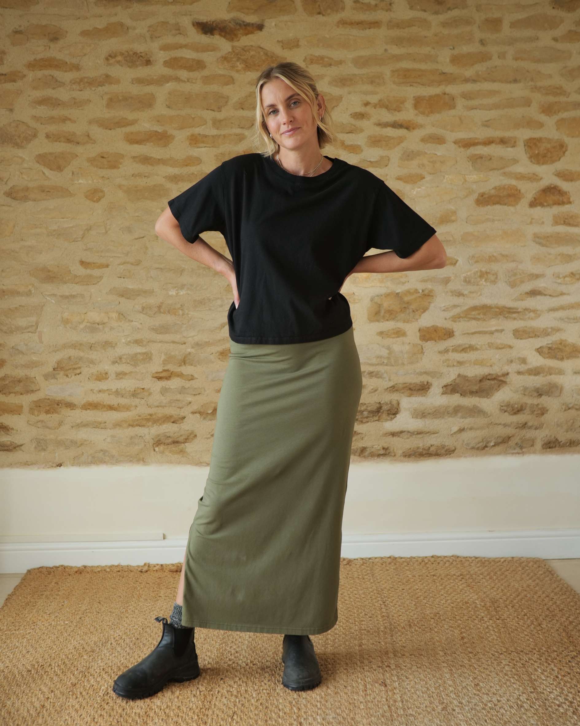 Claire Organic Cotton Dark Olive Skirt