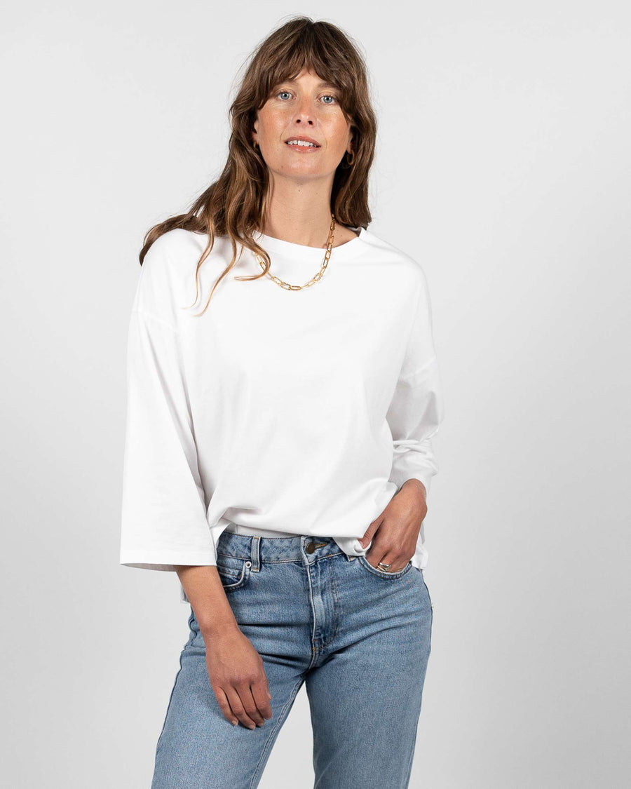 Erin Women s Organic Cotton Crew Neck White 3 4 Sleeve T Shirt Ivy Clothing