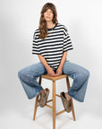 Orla Organic Cotton Black/Off White Stripe T-Shirt