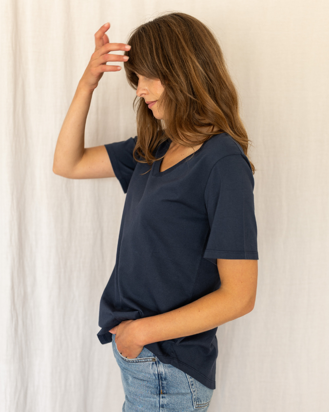Dotty V Organic Cotton Navy T-Shirt