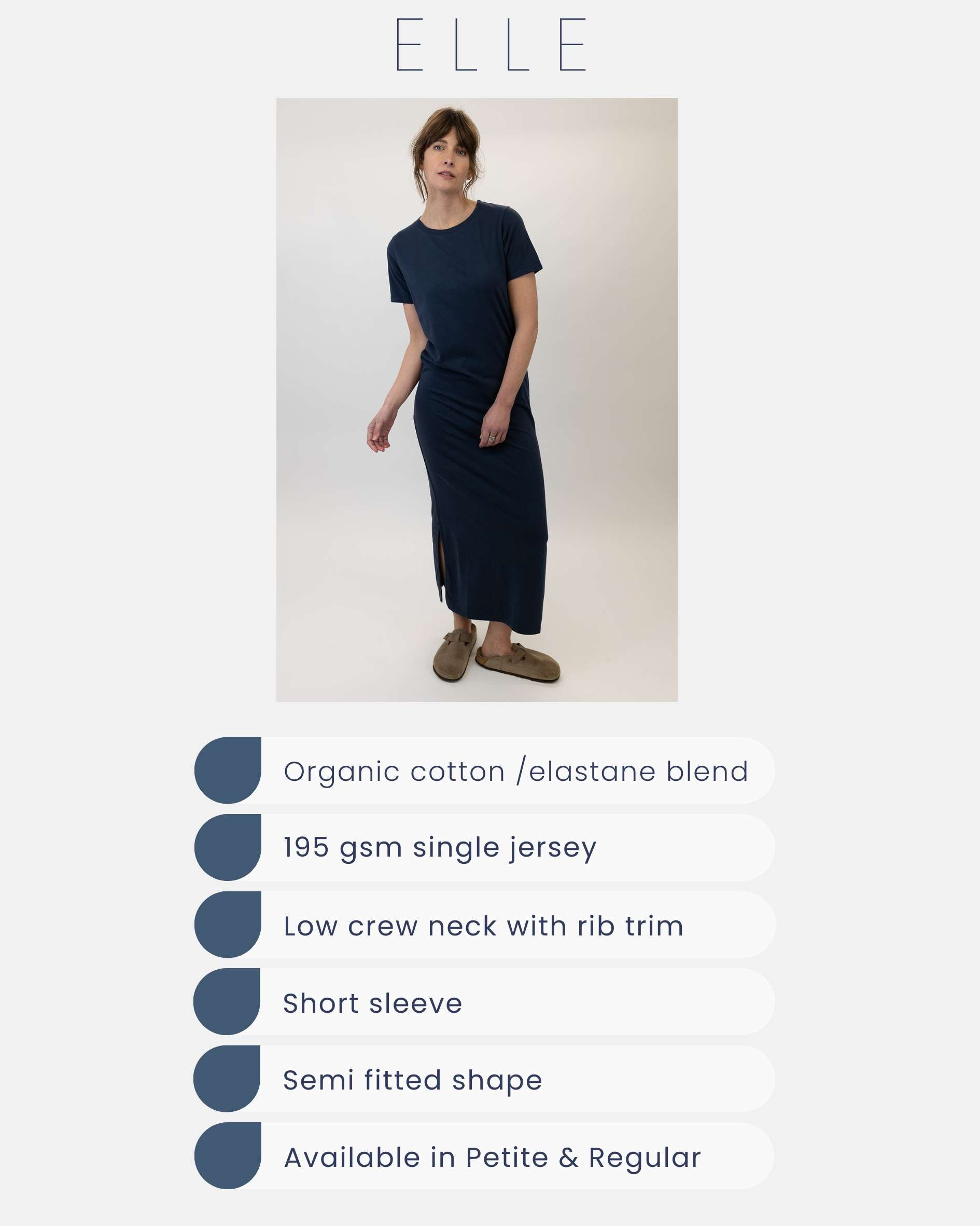 Elle Semi-Fitted Organic Cotton Crew Neck T-Shirt Dress Navy Stripe | Ivy Clothing Elle Semi-Fitted Organic Cotton Crew Neck T-Shirt Dress Navy Stripe | Ivy Clothing