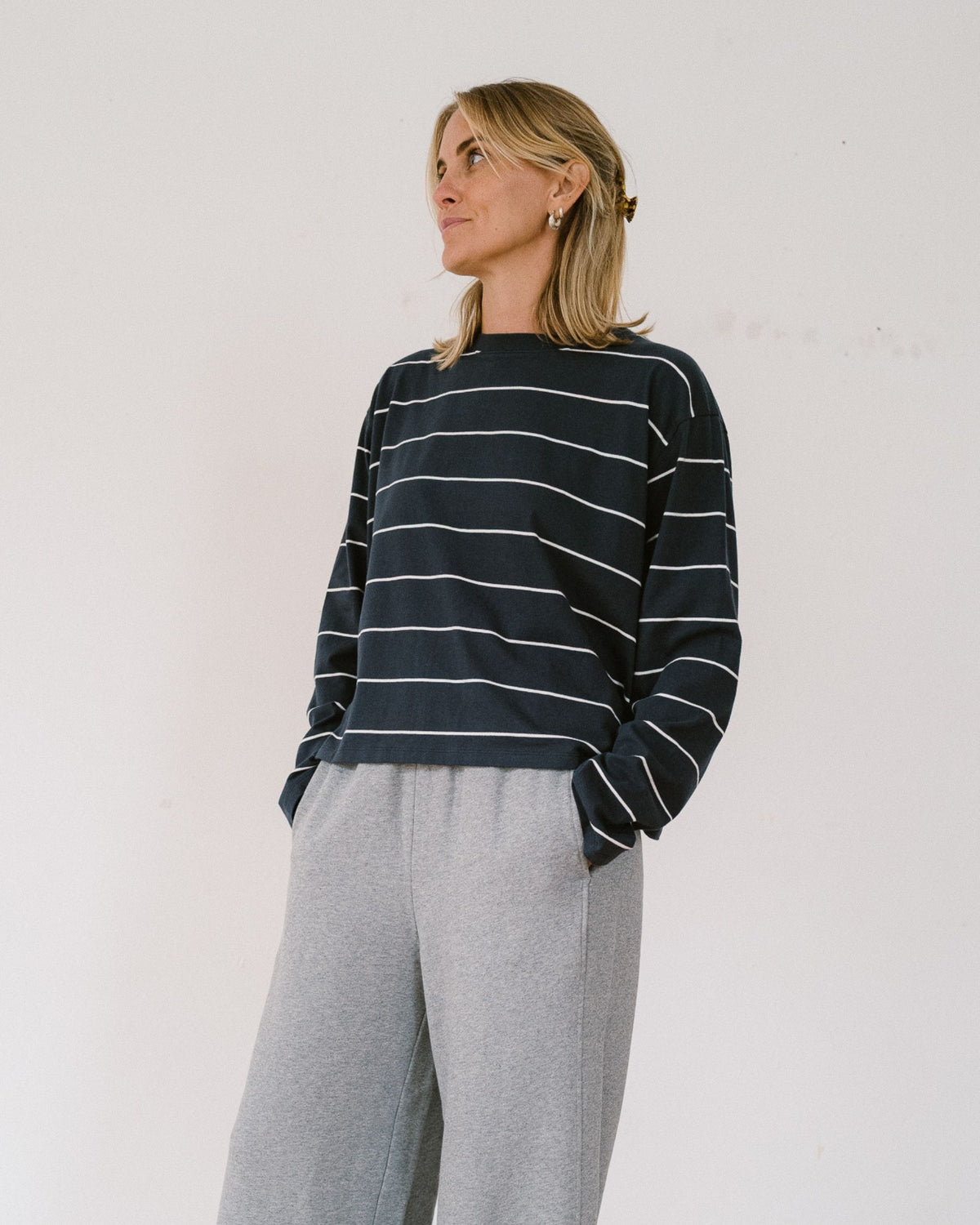 long sleeve organic cotton t shirt with fine stripe