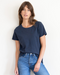 navy short sleeved t shirt