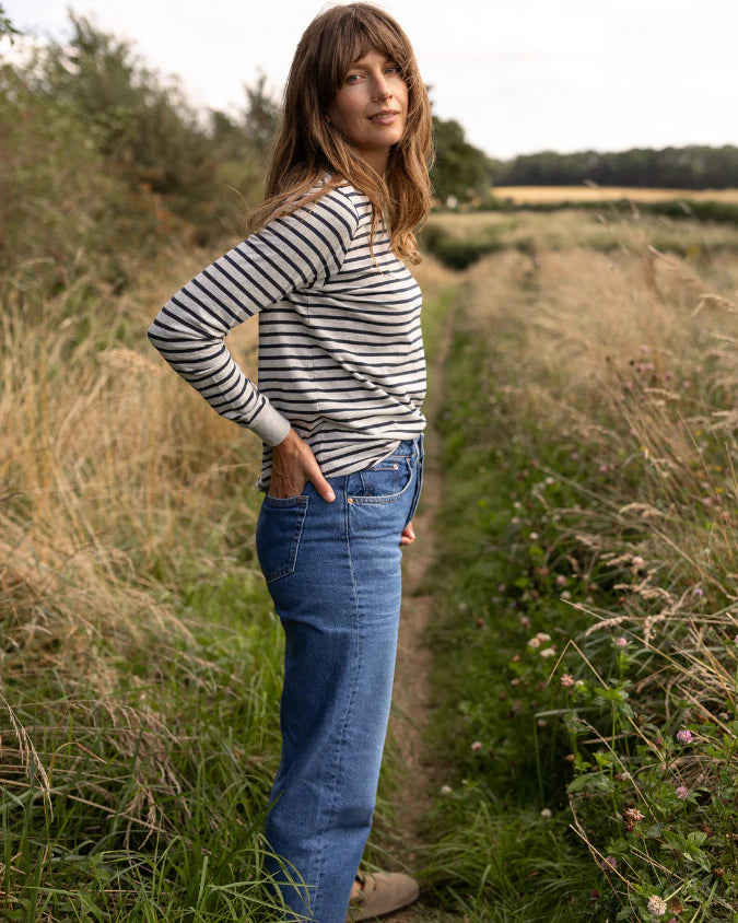 Audrey Organic Cotton Grey Marl/Navy Breton T-Shirt