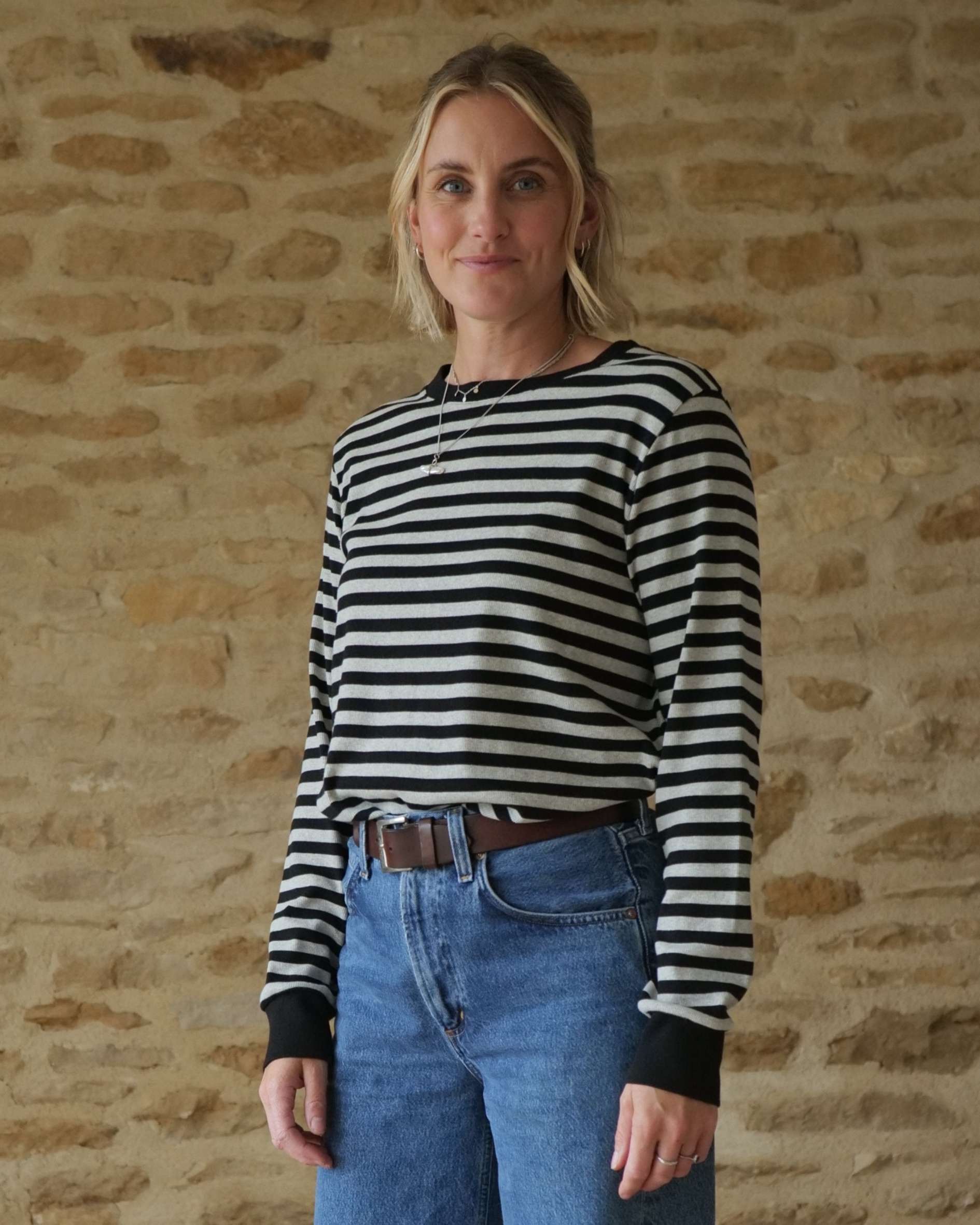 luxury rib tee in black and grey stripes