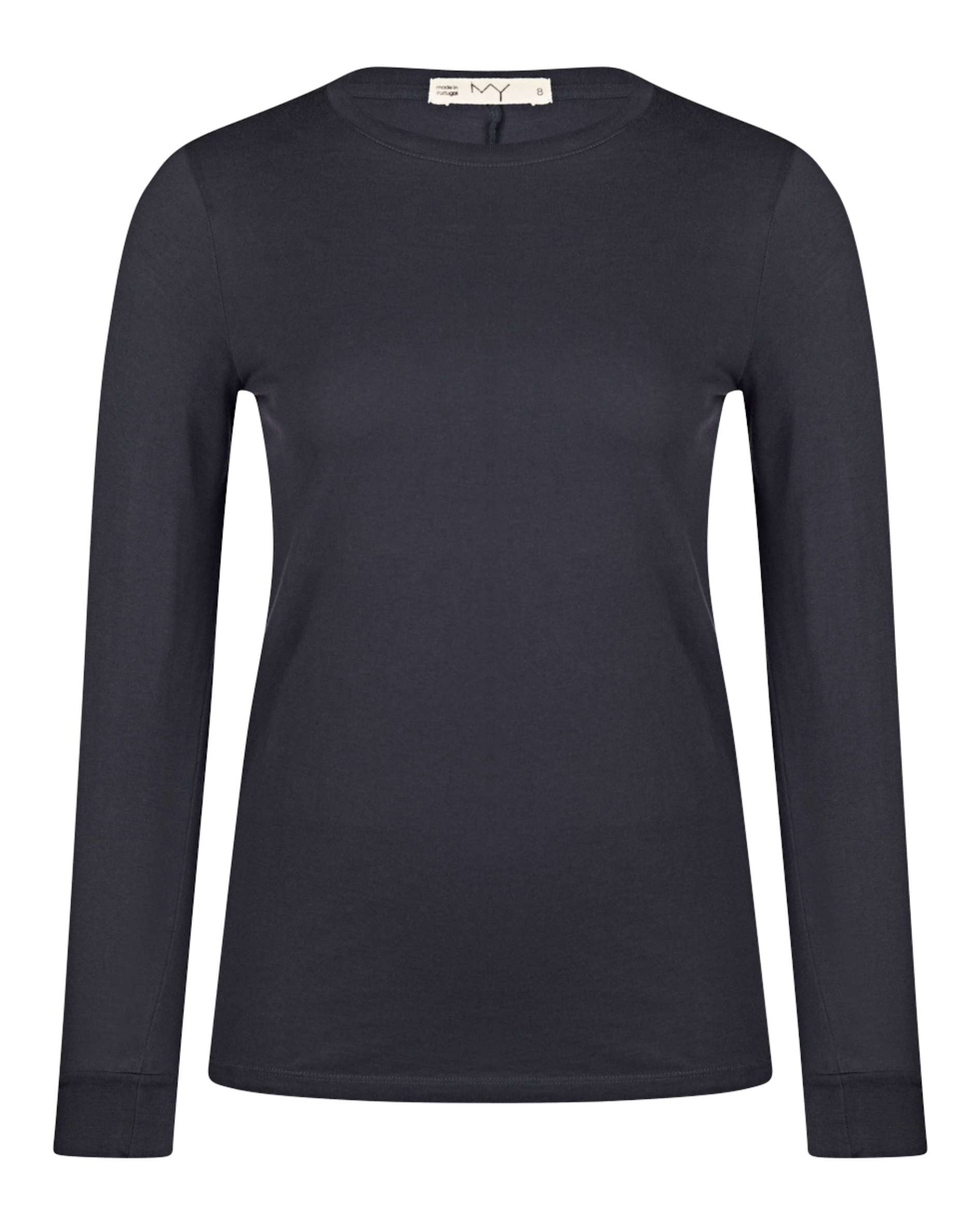 navy long sleeve tee for ladies with rib cuff
