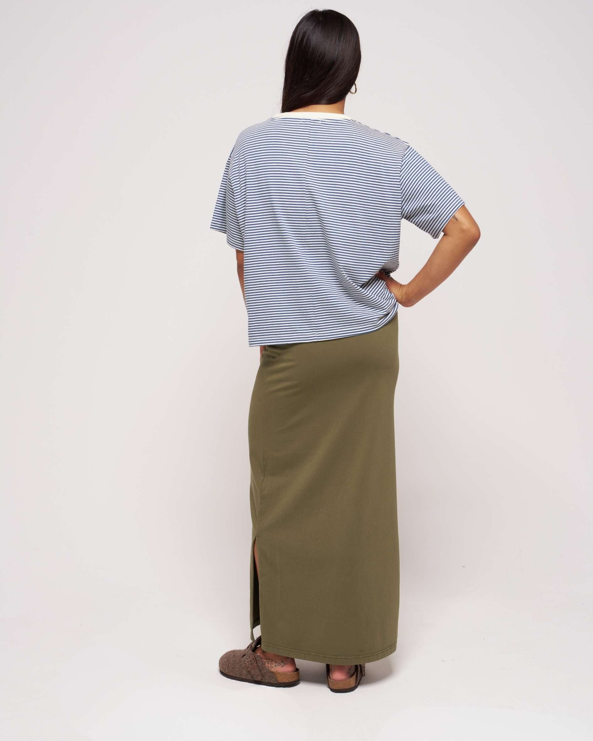 organic cotton blue ecru stripe boxy t-shirt