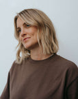 organic cotton chocolate crew neck top