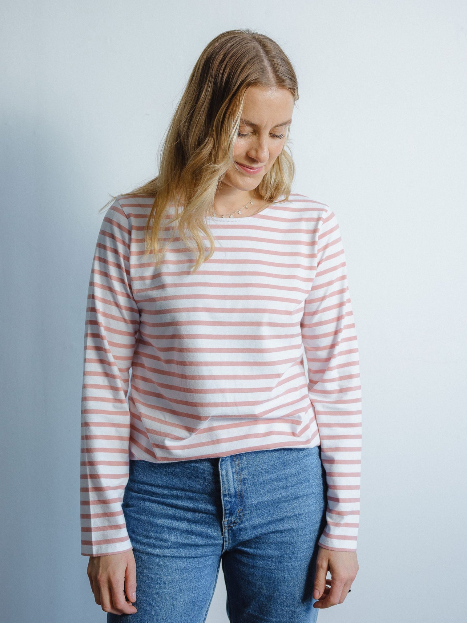 long sleeved pink stripe t shirt